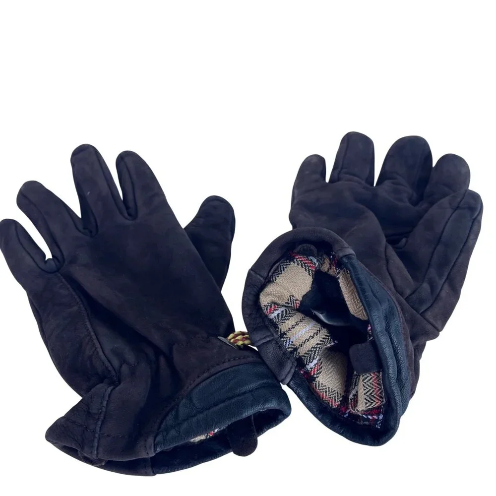 Timberland Genuine Leather Gloves Plaid Lined Women’s L Tag Fits Small